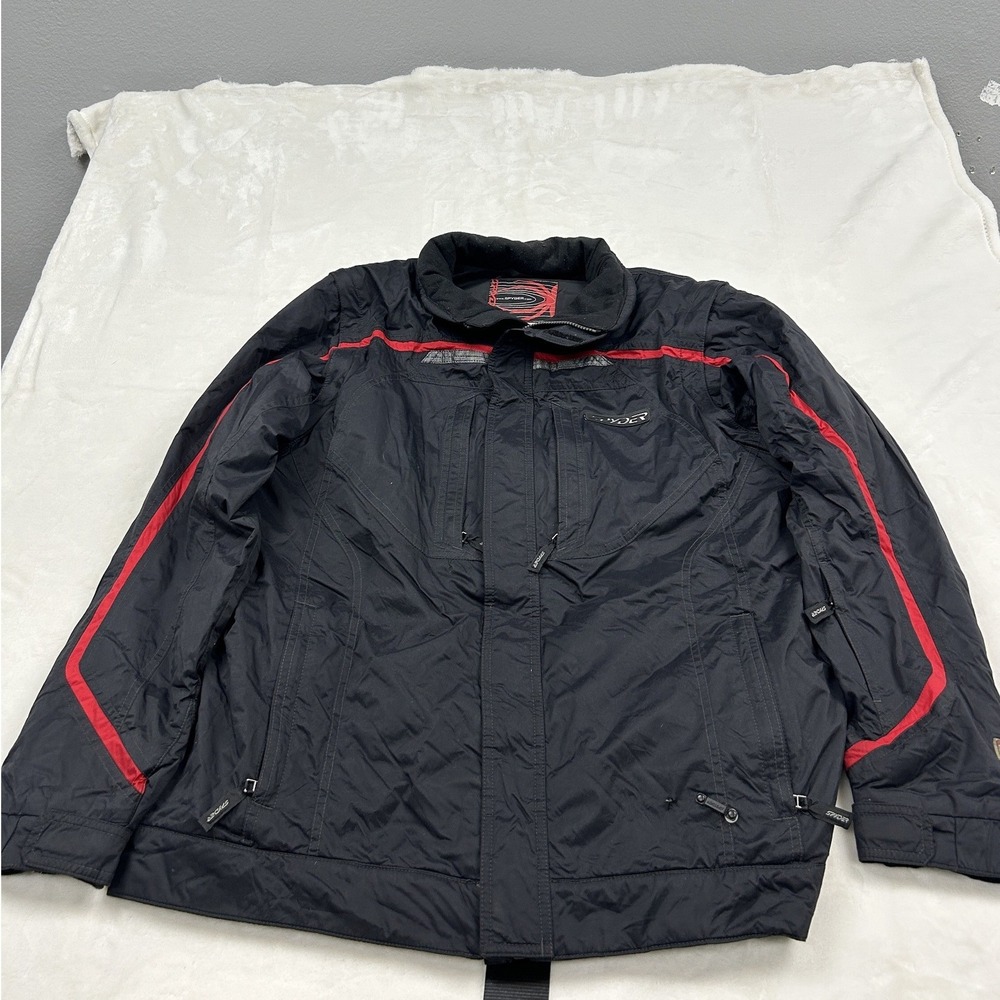 Spyder Ski Jacket Mens L Black Red Insulated Full Zip Powder Skirt F1